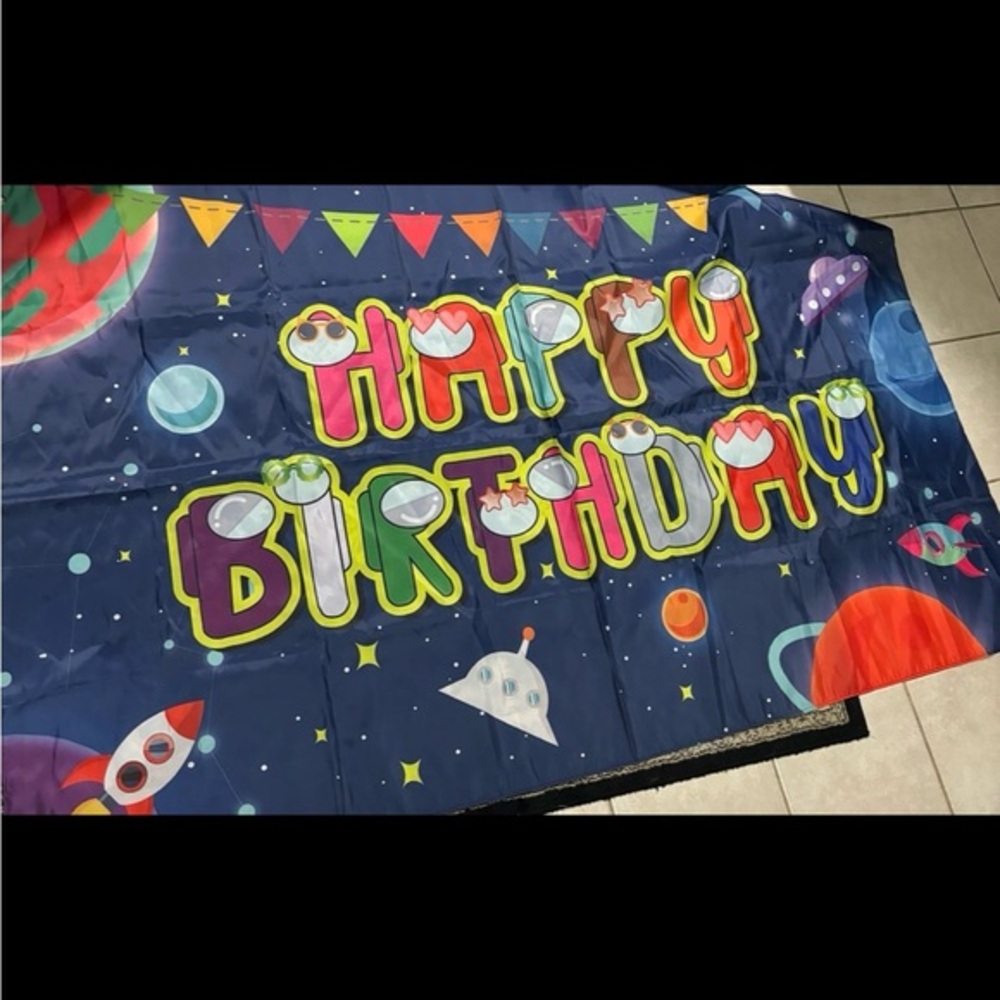 Among us space Theme Happy Birthday Banner